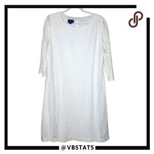 Pendleton Women's 3/4 Sleeve Lace Lined Knee Length Sheath Dress‎ White Size 16